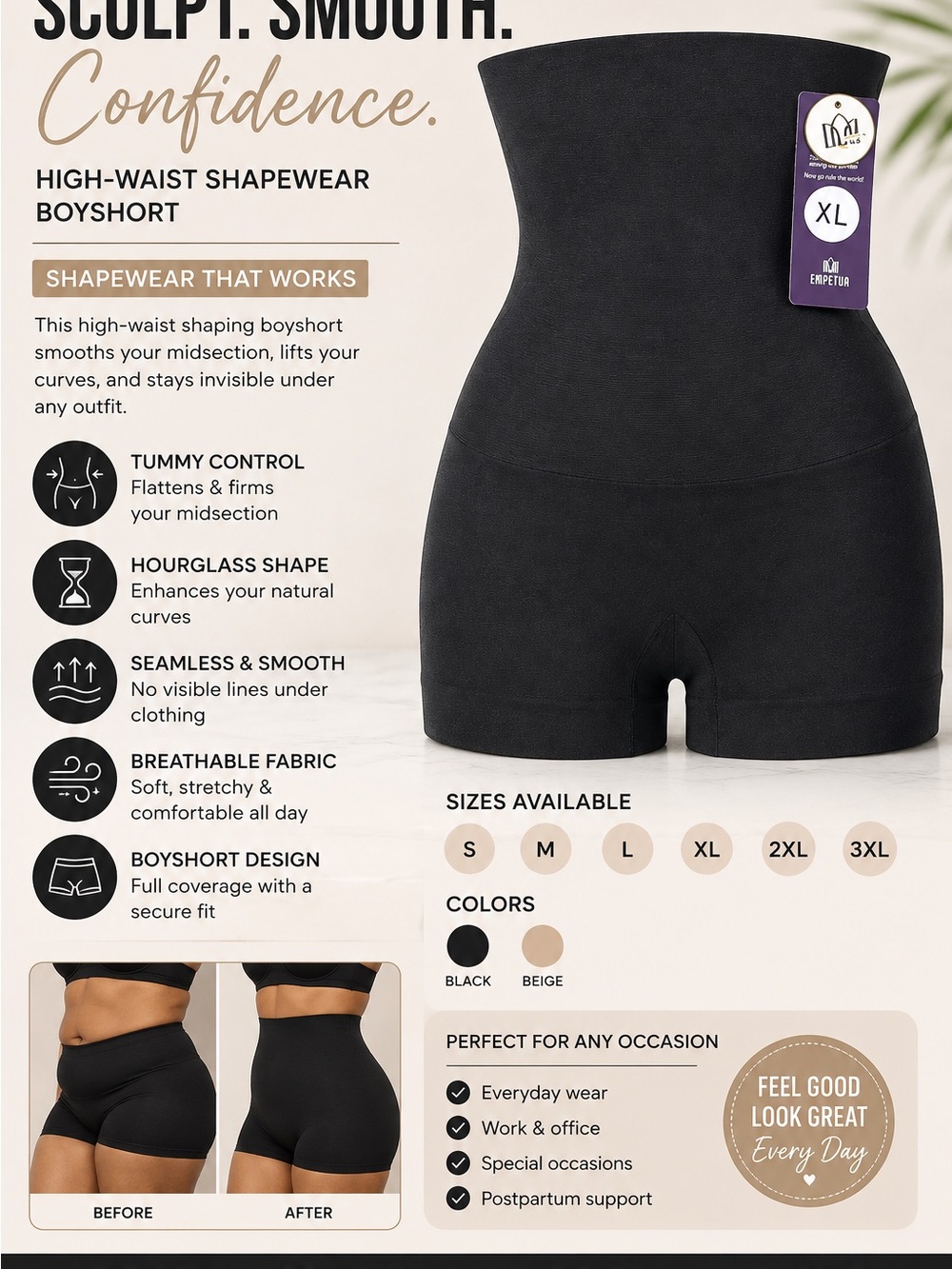 Shapermint High-Waist Shapewear Boyshort - Black